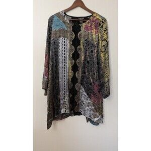 Citron Cardigan Duster Large Silk Velvet Burnout Artsy Boho Lagenlook Colorful